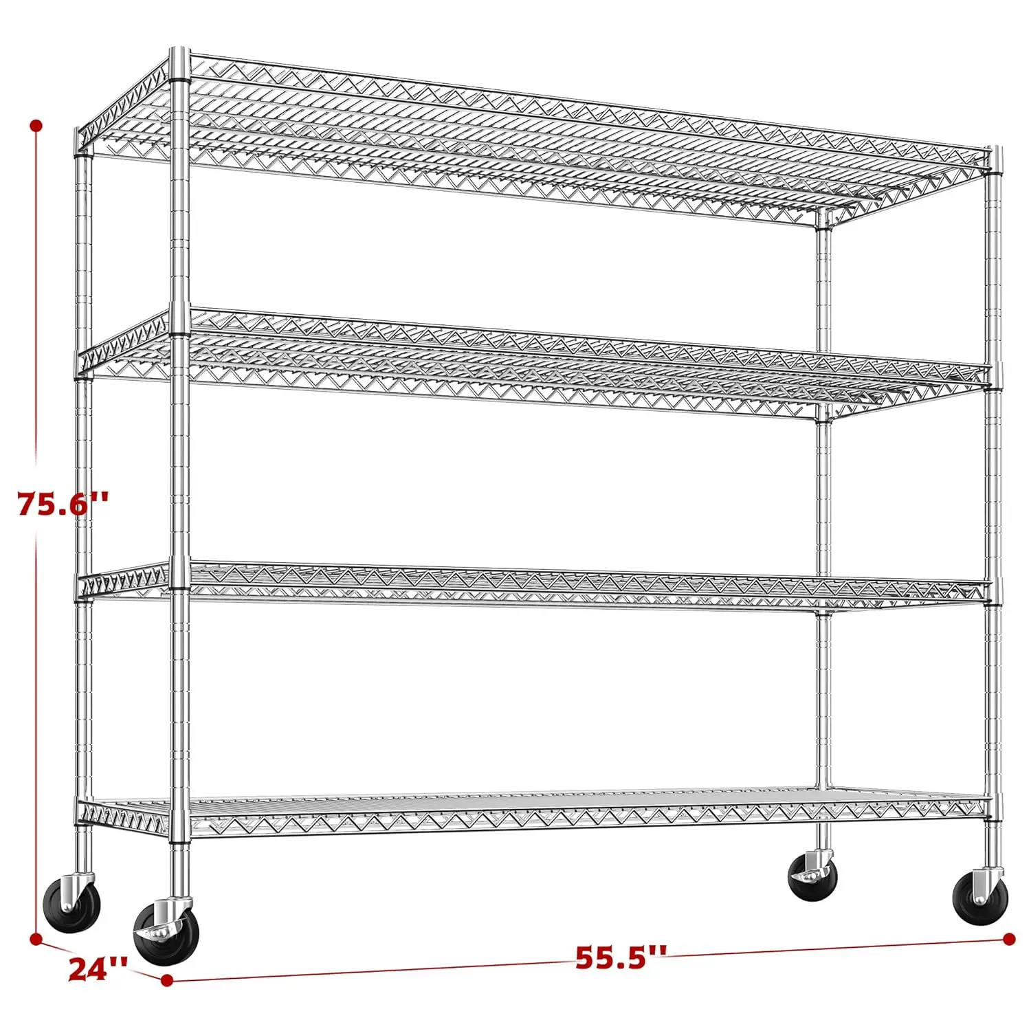 75.6″ H Storage Shelves 2500LBS Garage Shelving Unit with Wheels Metal Shelving Heavy Duty Wire Shelves for Storage, Customized
