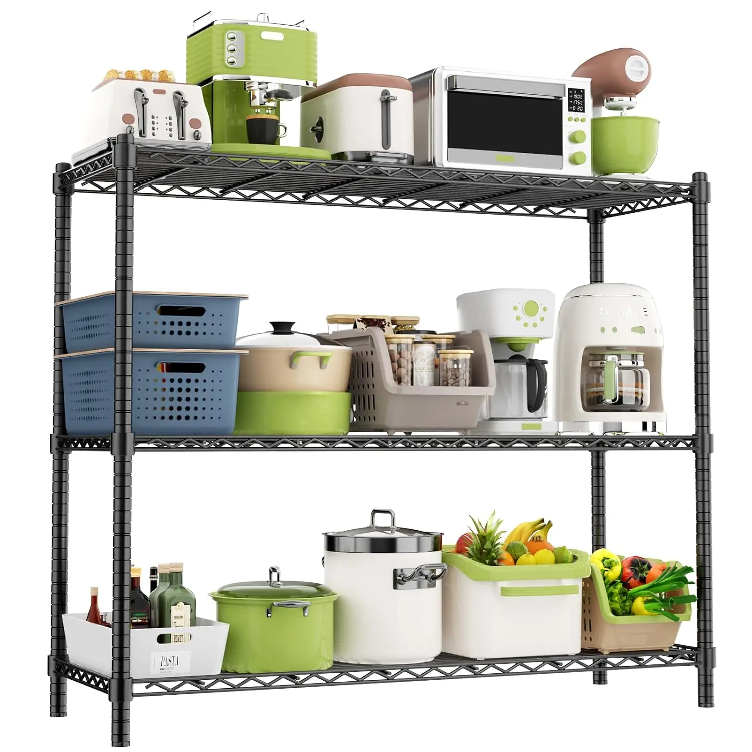 Storage Shelves, 48″ L x 20″ W x 47″ H Heavy Duty Garage Wire Shelving Unit Loads 1200LBS, 3-Tier Adjustable Metal, Customized