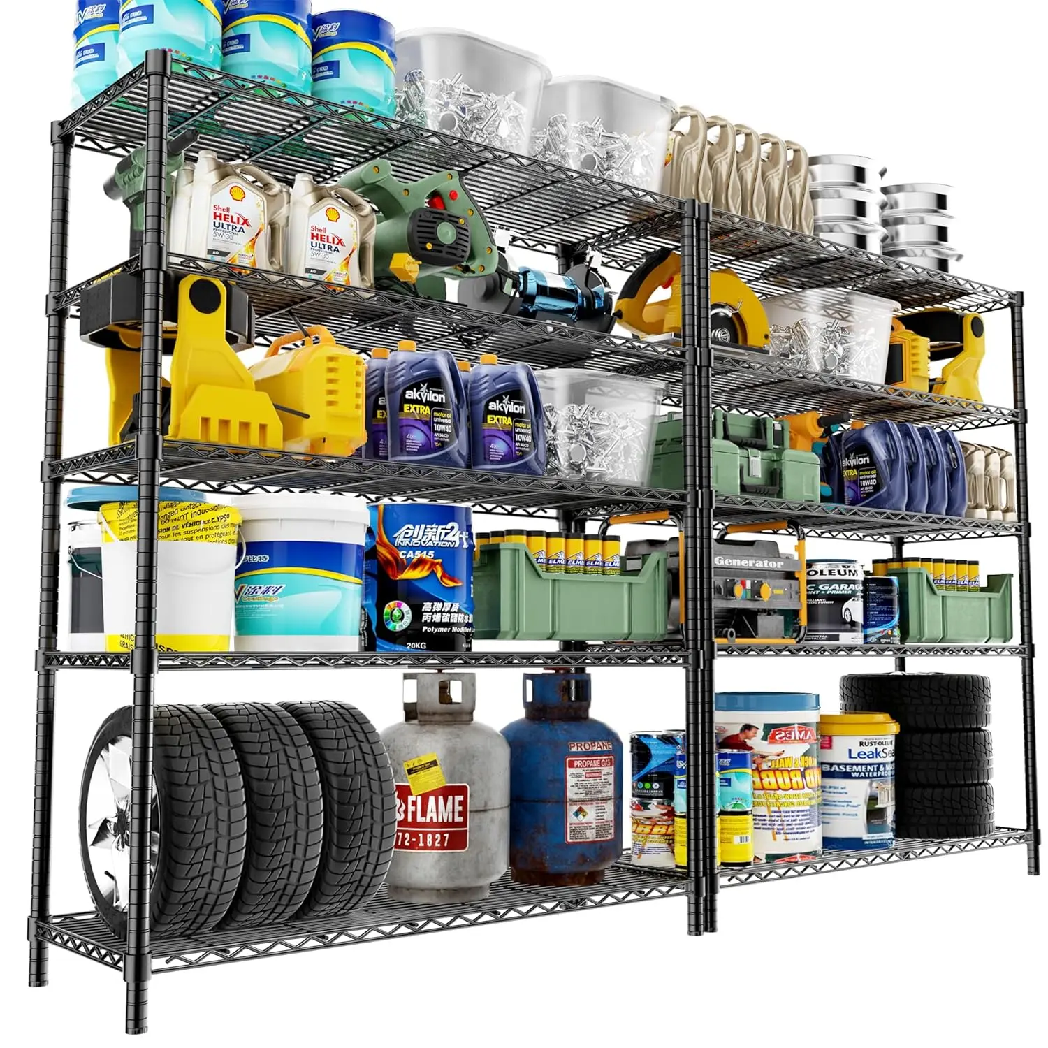 Storage Shelves Heavy Duty, 2 PCS 48″ L x 20″ W x 72″ H Garage Wire Shelving Unit Loads 2000LBS, 5-Tier Adjustable, Customized