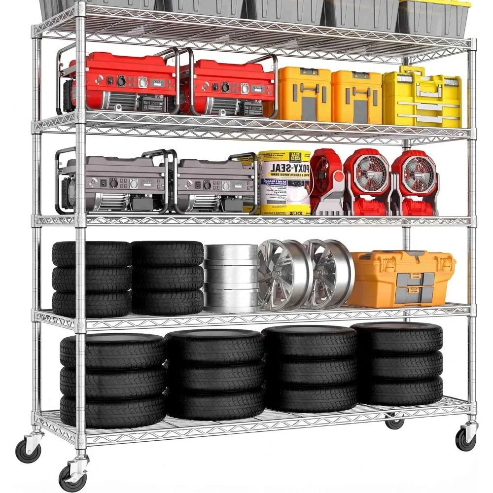5 Tier 48″ Wx24”Dx81”H Wire Shelving with Wheels 3000lbs NSF Certified Storage Shelves Heavy Duty Metal Shelf, Customized