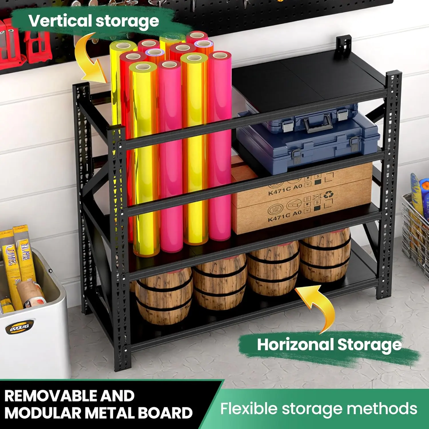 4-Tier Heavy Duty Garage Shelving,Industrial Shelving for Home & Business,Garage Storage Racks Heavy Duty Steel, Customized