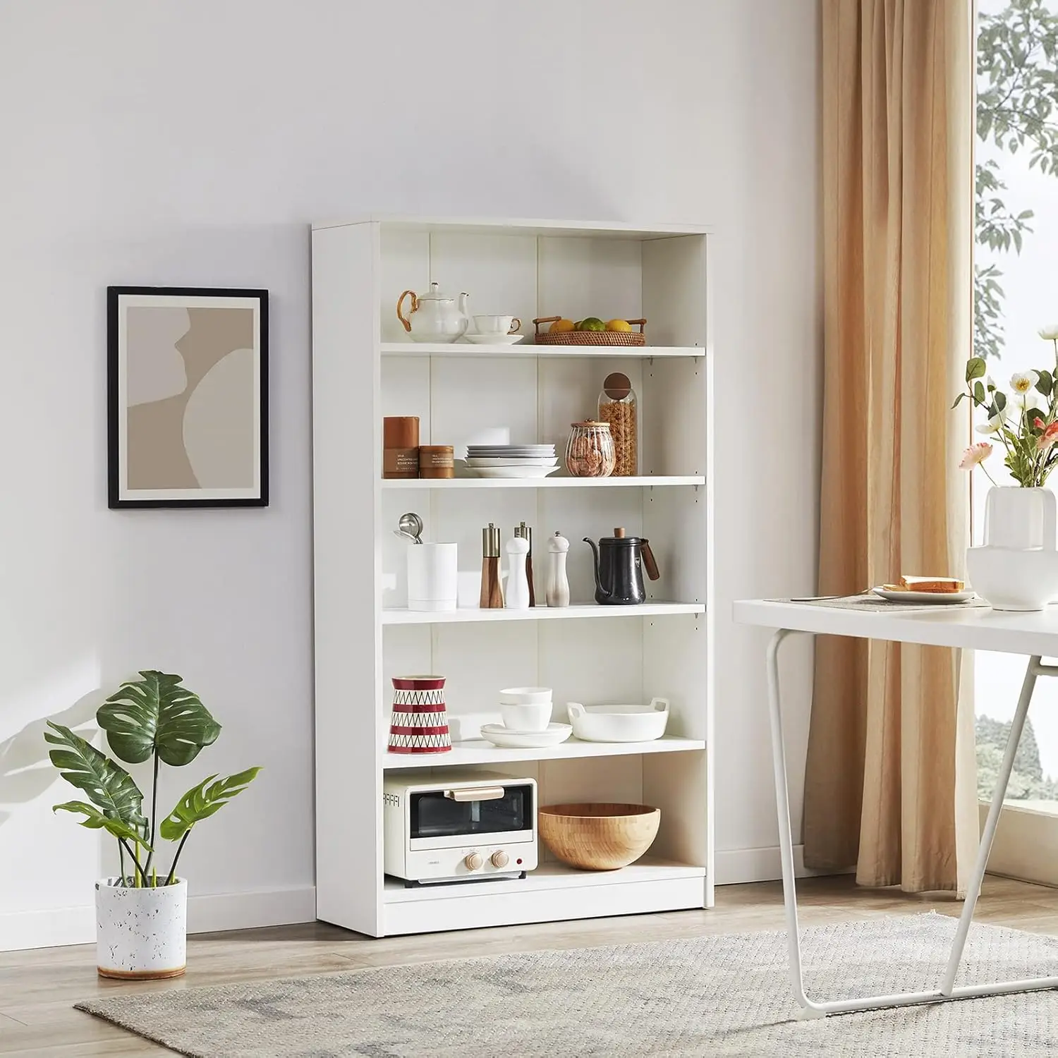 White Bookshelf for Bedroom 5 Shelf Office Bookcase 60 Inches Tall Modern Wood Bookshelf for Living Room 5 Tier, Customized