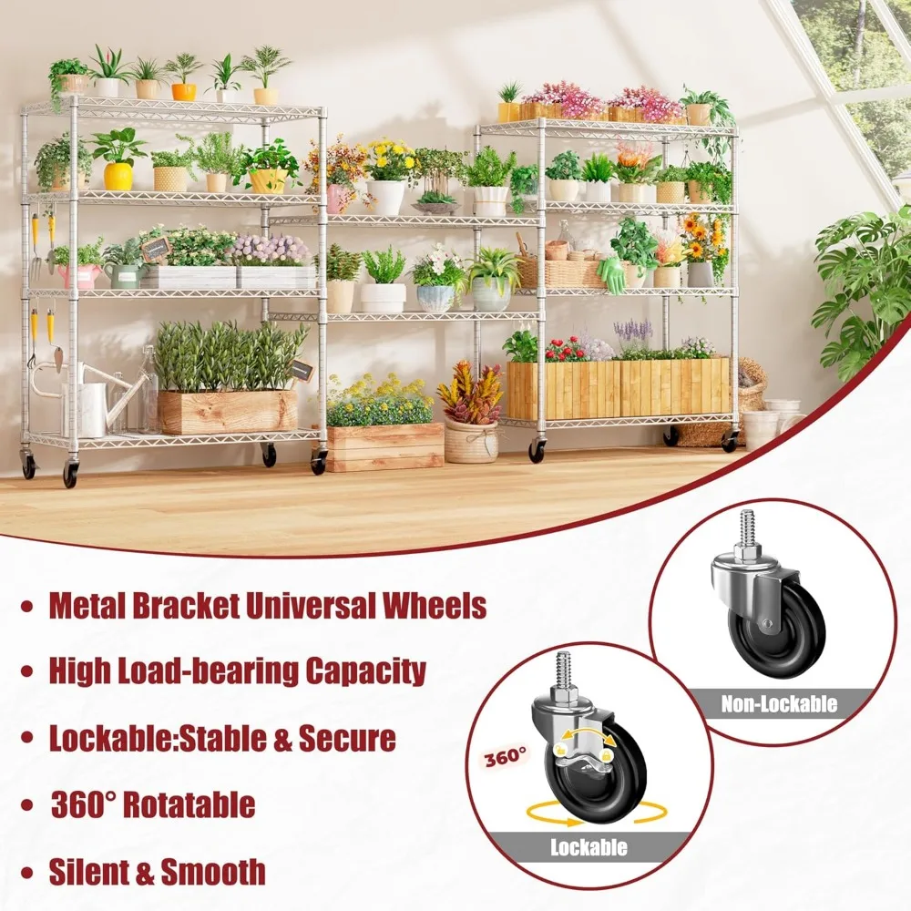 5 Tier 48″ Wx24”Dx81”H Wire Shelving with Wheels 3000lbs NSF Certified Storage Shelves Heavy Duty Metal Shelf, Customized