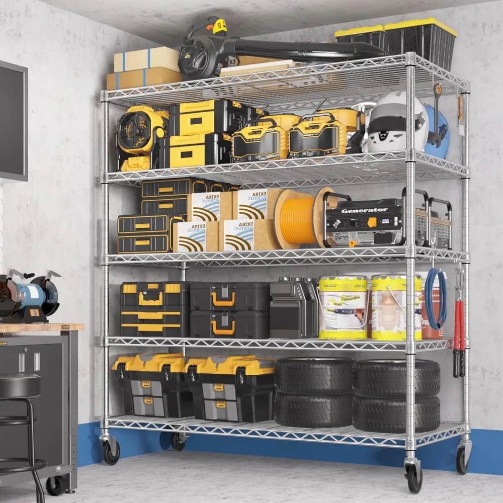 5 Tier 48″ Wx24”Dx81”H Wire Shelving with Wheels 3000lbs NSF Certified Storage Shelves Heavy Duty Metal Shelf, Customized