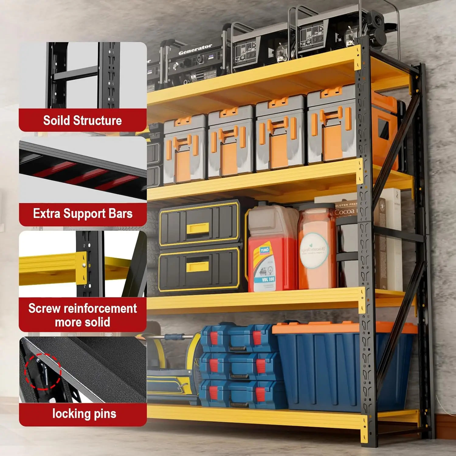 5000lbs Garage Shelving Heavy Duty, 4-Tier Metal Adjustable Garage Shelves, Storage Shelves for Warehouse, Pantry,, Customized