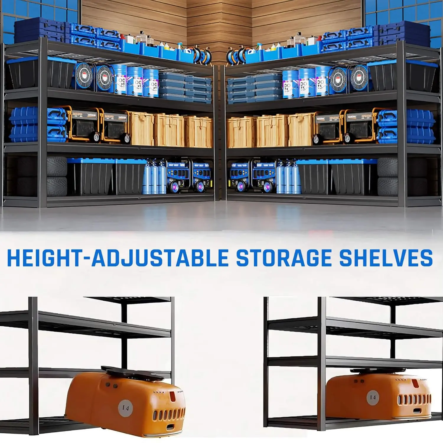 67″ W Garage Shelving Heavy Duty, 4 Tier Garage Shelves, 68″ H Adjustable Storage Shelving Unit, Commercial Metal, Customized