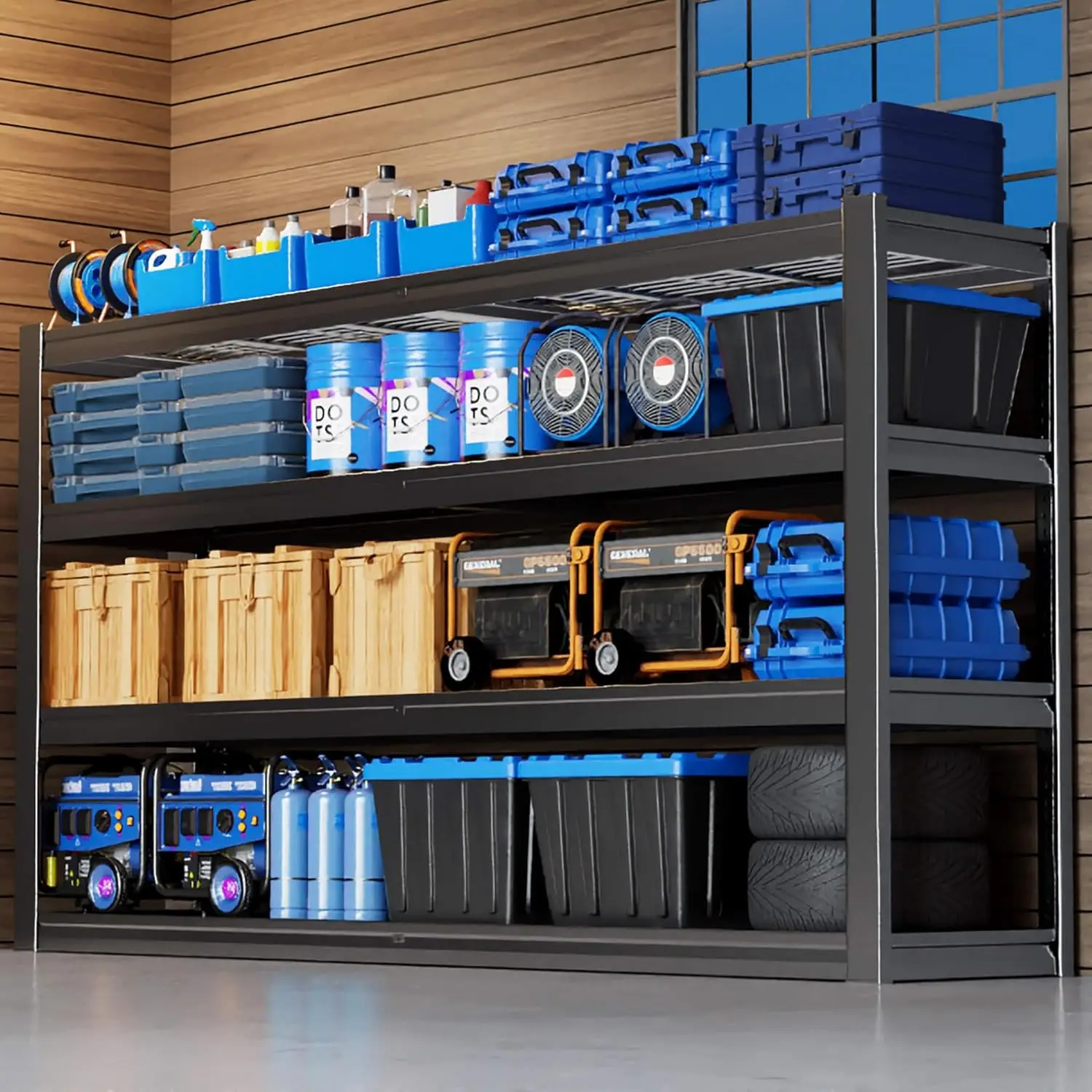 67″ W Garage Shelving Heavy Duty, 4 Tier Garage Shelves, 68″ H Adjustable Storage Shelving Unit, Commercial Metal, Customized