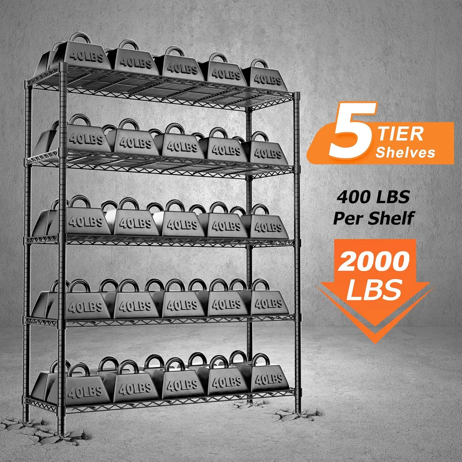 Storage Shelves Heavy Duty, 2 PCS 48″ L x 20″ W x 72″ H Garage Wire Shelving Unit Loads 2000LBS, 5-Tier Adjustable, Customized