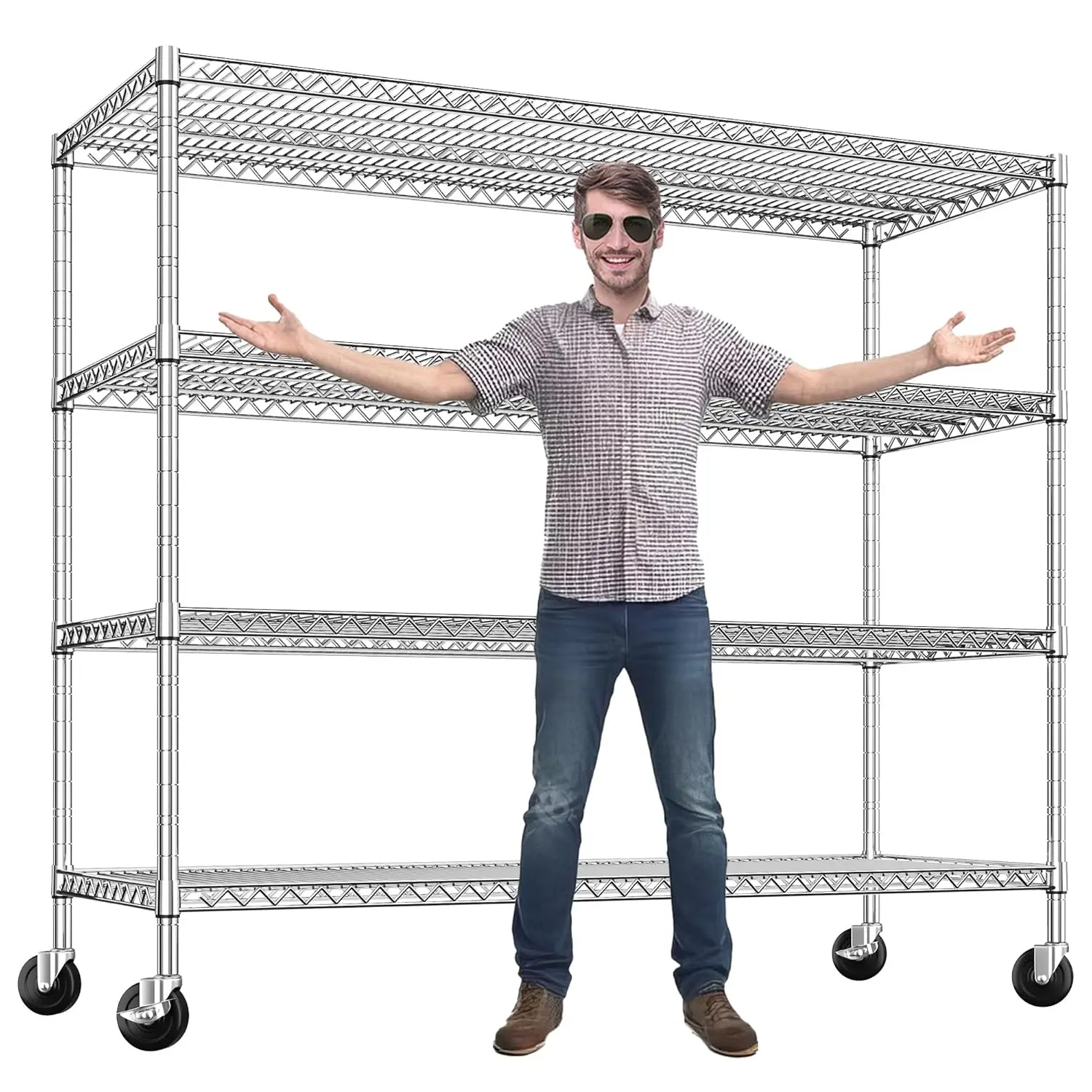 75.6″ H Storage Shelves 2500LBS Garage Shelving Unit with Wheels Metal Shelving Heavy Duty Wire Shelves for Storage, Customized