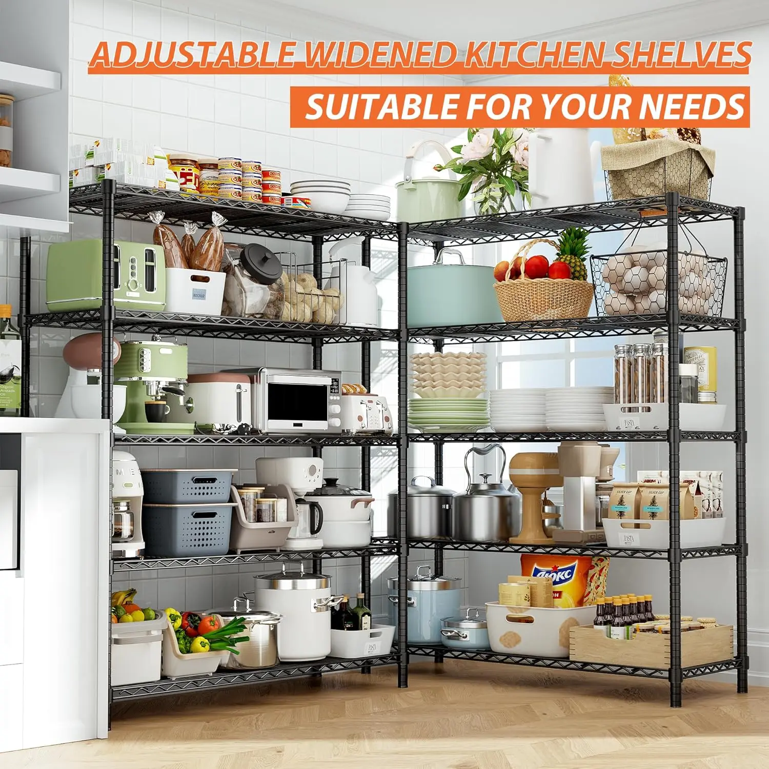 Storage Shelves Heavy Duty, 2 PCS 48″ L x 20″ W x 72″ H Garage Wire Shelving Unit Loads 2000LBS, 5-Tier Adjustable, Customized
