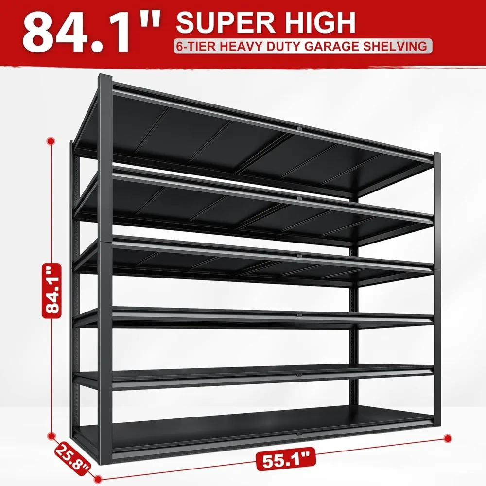 84.1″ H Garage Shelving, 3500LBS Storage Shelves Heavy Duty, Adjustable 6-Tier Metal Shelving for Commercial, ，Customized